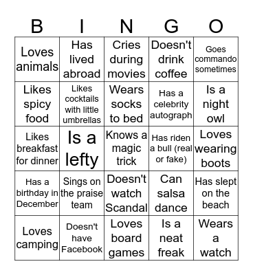 Ladies Night Out Bingo Card