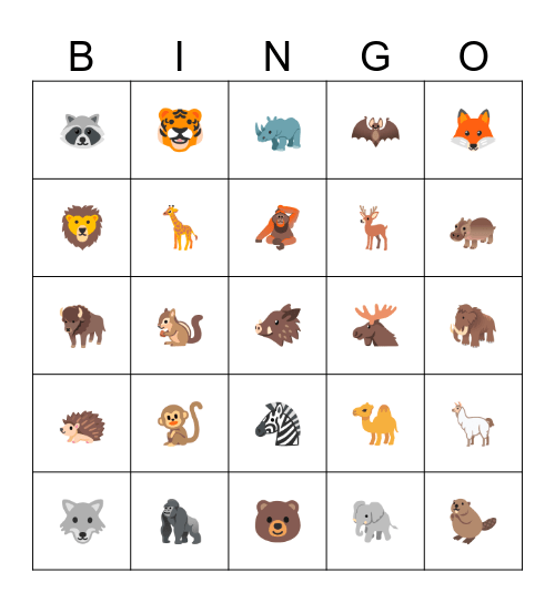 Animals Bingo Card