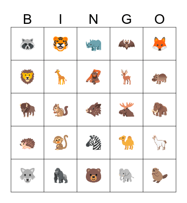 Animals Bingo Card