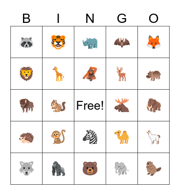 Animals Bingo Card