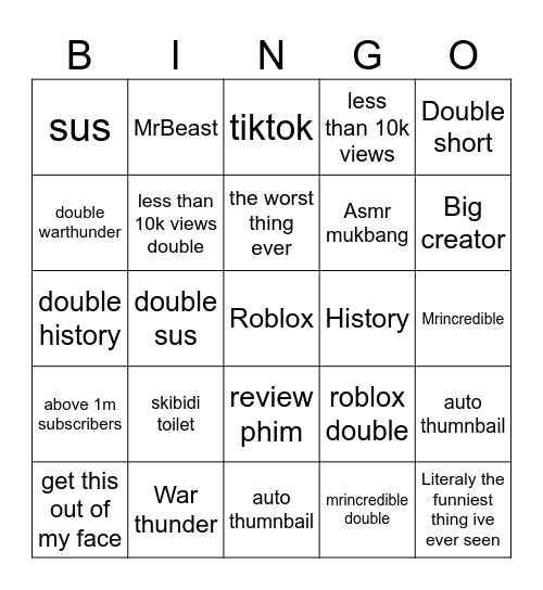 Youtube Bingo Card