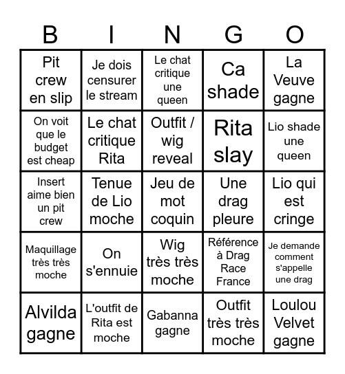 Drag race Belgique Bingo Card