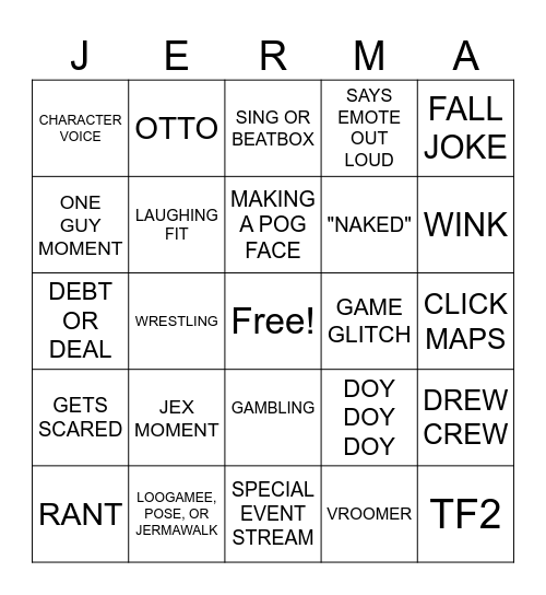 Jerma Through the Ages Bingo Card