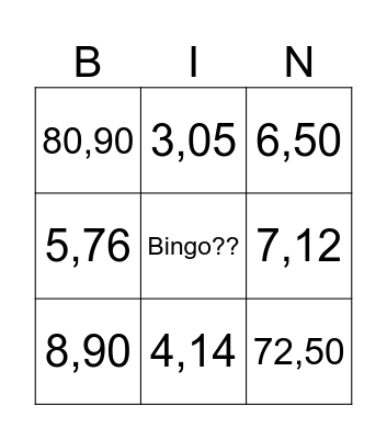 Kommagetallen Bingo Card