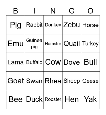 Farm animal sounds bingo Card