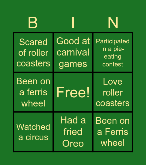 Carnival Bingo Card