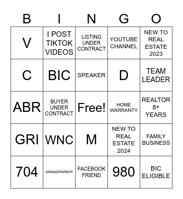 REALTOR® ICE-BREAKER Bingo Card