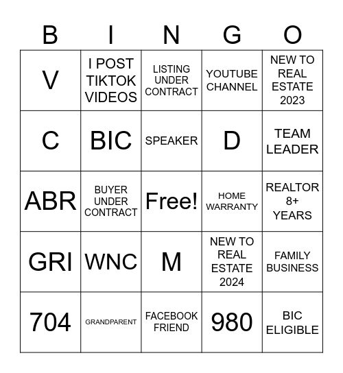 REALTOR® ICE-BREAKER Bingo Card