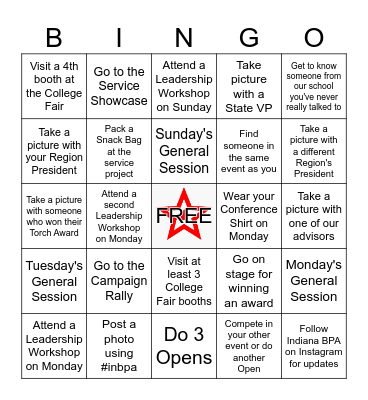 Warsaw's Indiana BPA SLC Bingo Card