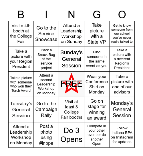 Warsaw's Indiana BPA SLC Bingo Card