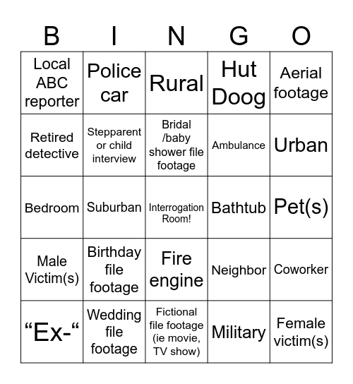 Crime Show Bingo Card