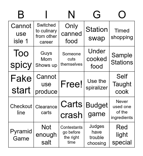 Guys Grocery Games Bingo Card