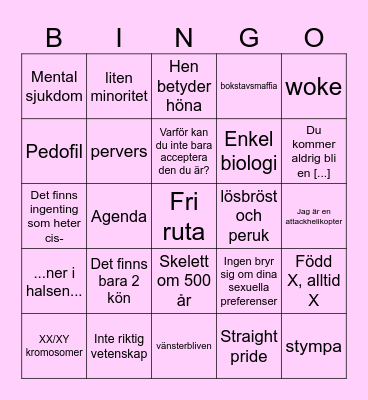 Dumskallebingo - transfob edition Bingo Card