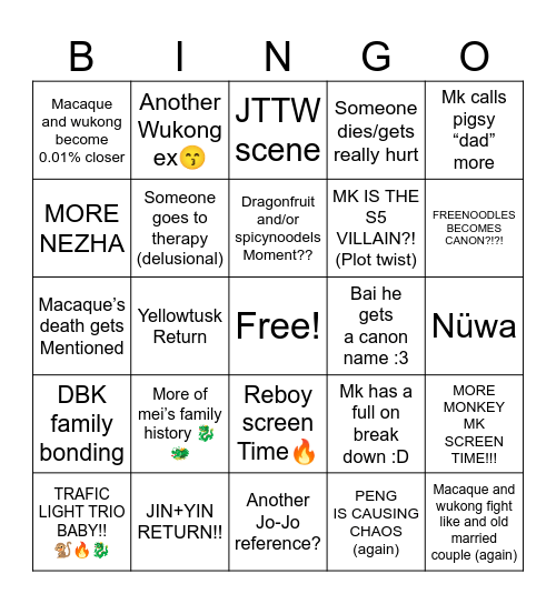 LMK S5 BINGO SHEET!!!1!1!! Bingo Card