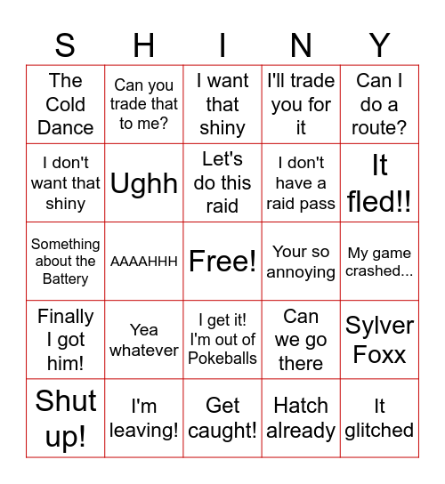 What Ryan Will Say/Do During the Sinnoh Tour Bingo Card