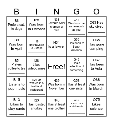 IceBreaker Bingo Card