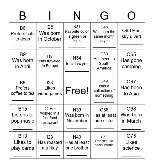 IceBreaker Bingo Card