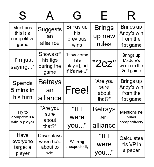 I told you so. Bingo Card