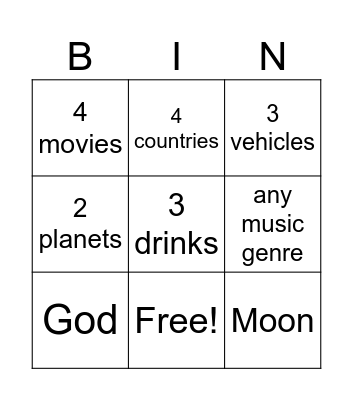 Untitled Bingo Card