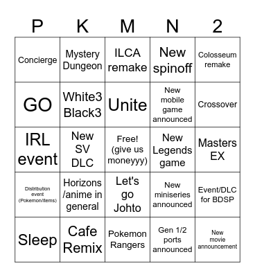 Pokemon Presents 2024 Bingo Card