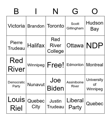 Miscellaneous Canadian Information Bingo Card