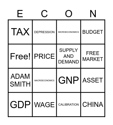 ECONOMICS BINGO Card