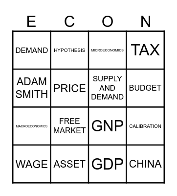 ECONOMICS BINGO Card