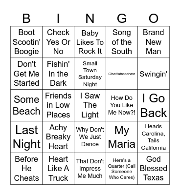 Let's Get Country Bingo Card
