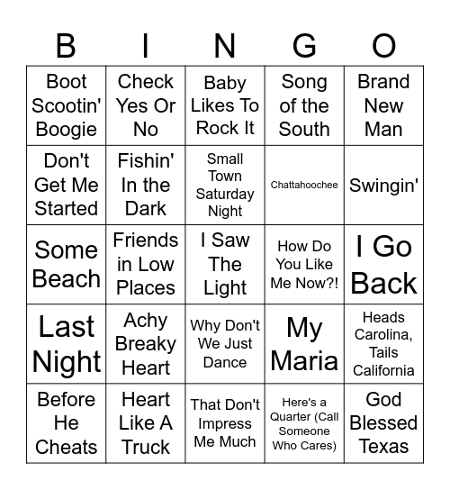 Let's Get Country Bingo Card