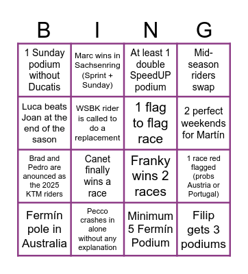 MotoGP Bingo Card