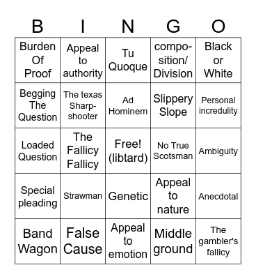 Logical Fallicy Bingo Card