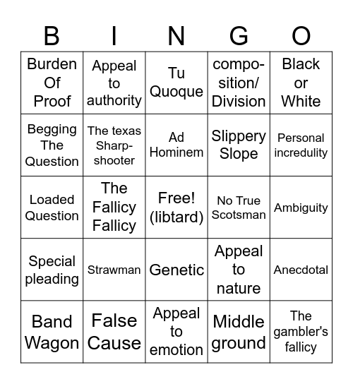 Logical Fallicy Bingo Card