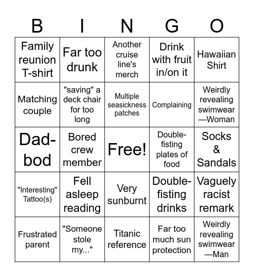 Cruise Bingo Card