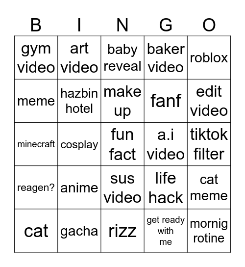 tiktok Bingo Card