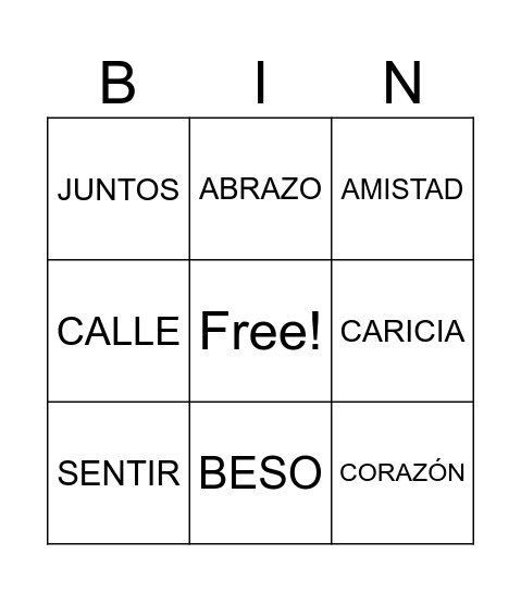 BINGO DE RIMA CONSONANTE Bingo Card