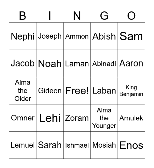 Book of Mormon 1 Bingo Card