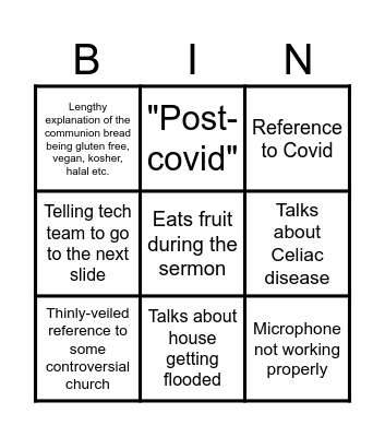 Pastor JT Bingo Card