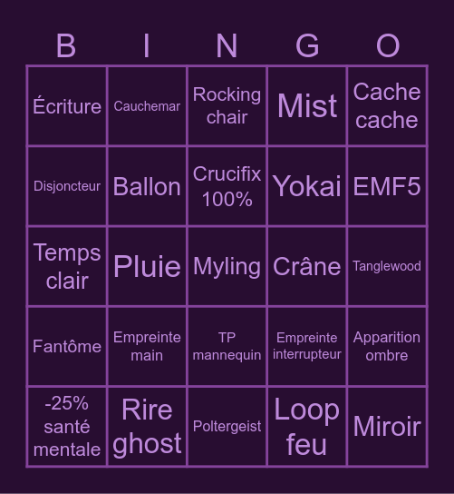 Phasmophobia Bingo Card