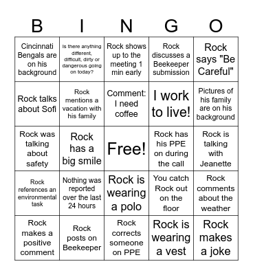 Rock's Last Week Bingo Card