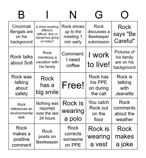 Rock's Last Week Bingo Card