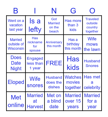 MARRIAGE Bingo Card