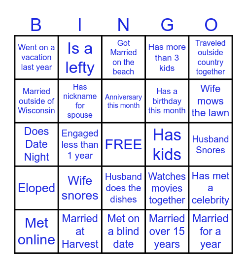 MARRIAGE Bingo Card