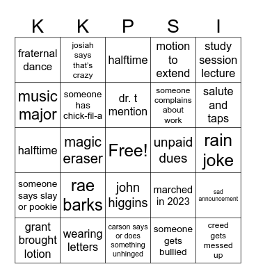 Chapter Bingo Card