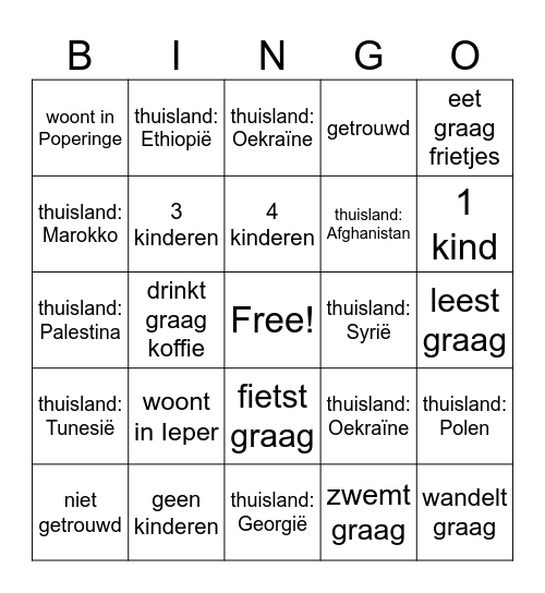 Kennismaking bingo Card