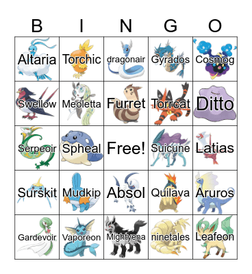 Pokemon Bingo Card