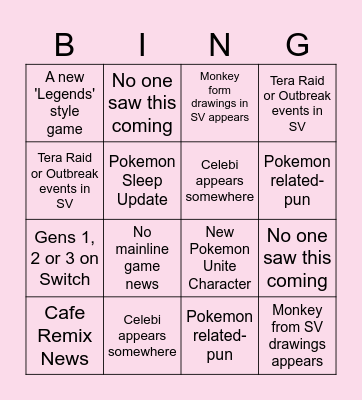 Pokemon Direct Bingo Card