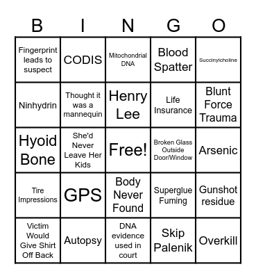 Forensic Show BINGO Card