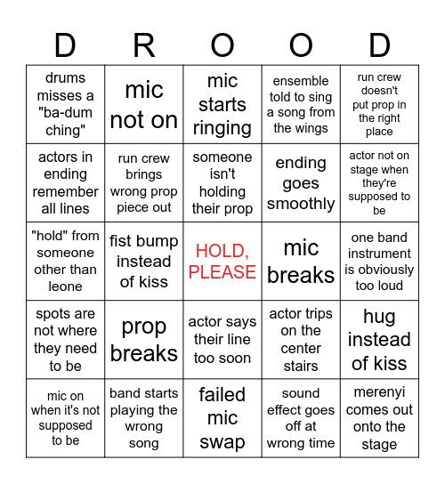 2024 Spring Musical Tech Week Bingo Card