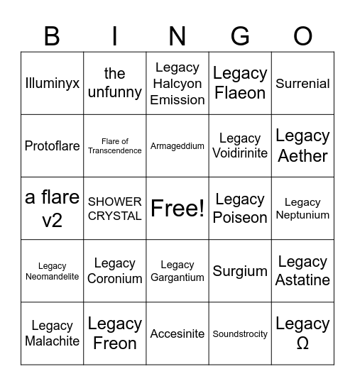 REx: Reincarnated SW1 Bingo Card