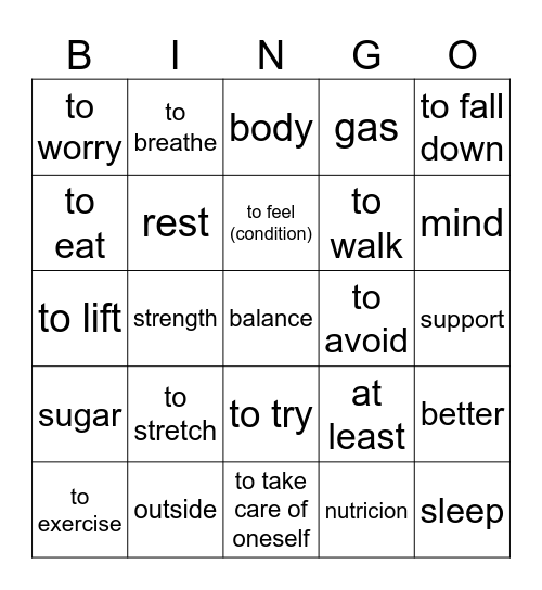List #7 Una Vida Sana Bingo Card